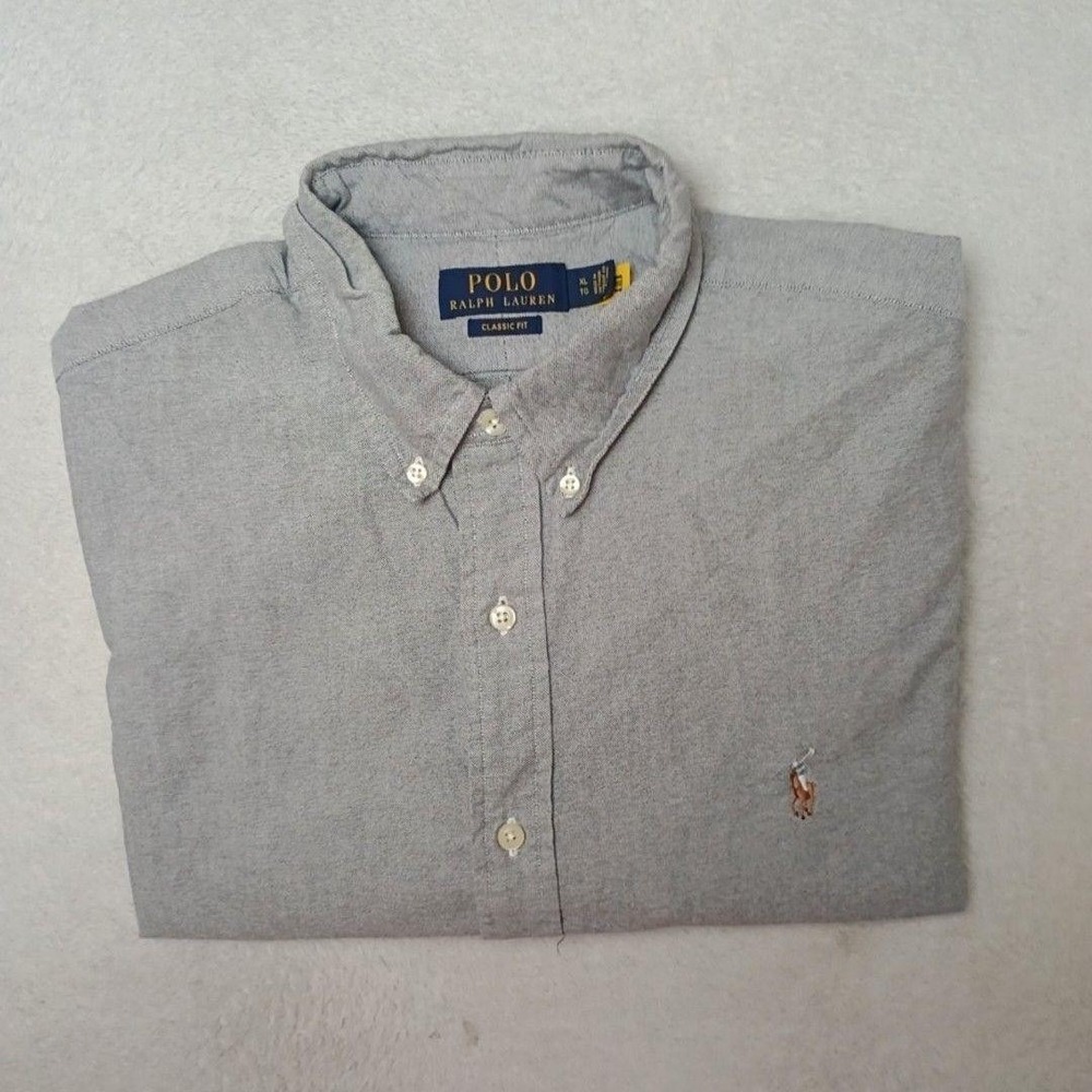 Polo Ralph Lauren Shirt Mens XL Blue Oxford OCBD Short Sleeve Flesh Pony Work
